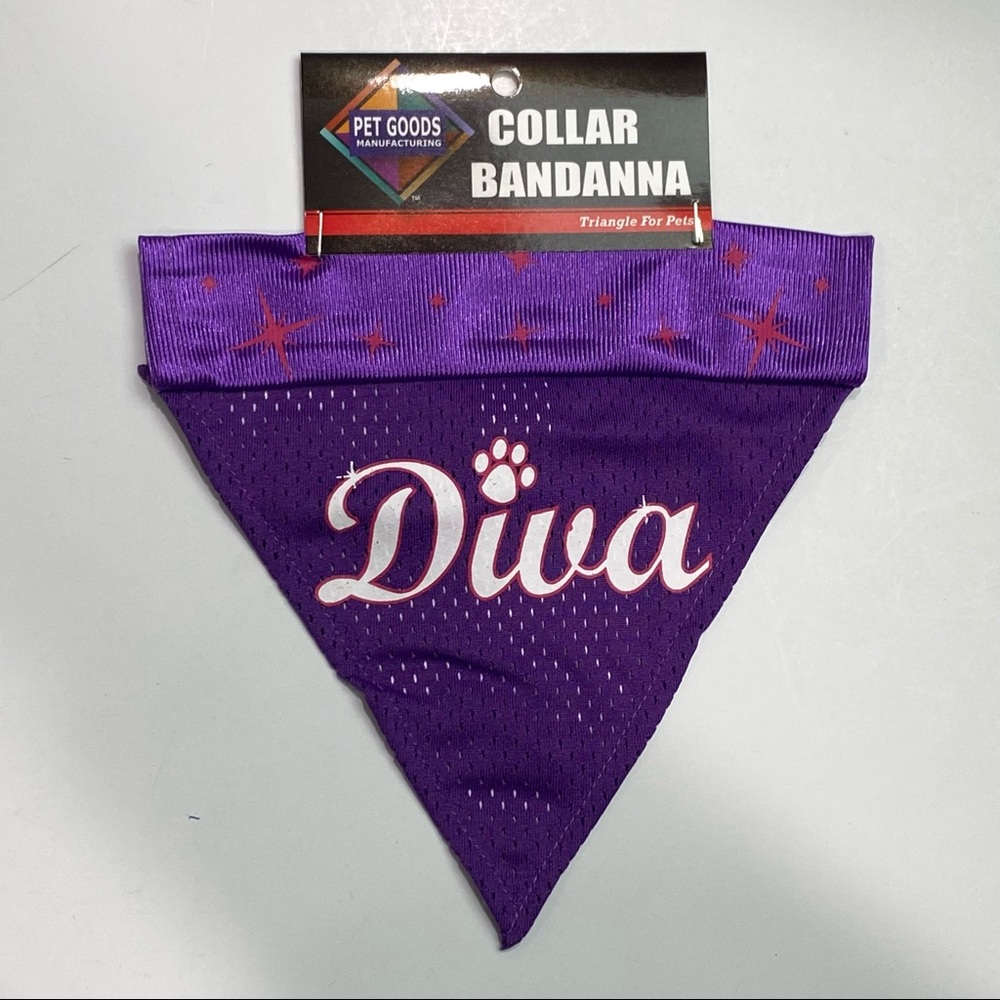 Dog Collar Bandana “DIVA” in purple - slips over dog collar New